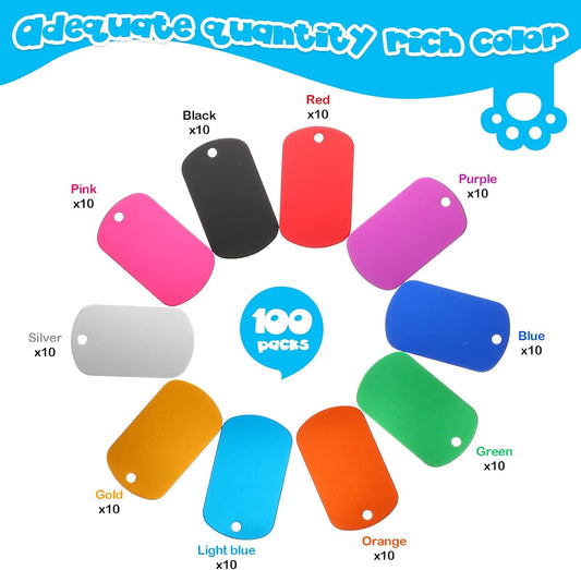 Ferraycle 100 Pieces Aluminum Dog Tags Blank Engraving, Rich Color