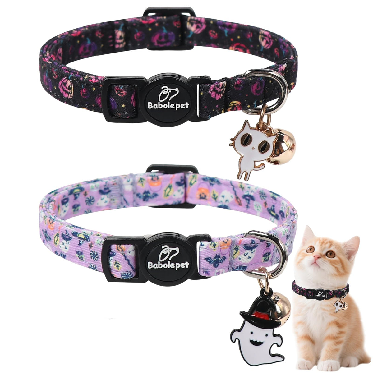2 Pack Christmas Cat Collars - Breakaway Cat Collar with Bell, Christmas Tree and Reindeer Pendant, Winter Adjustable Kitten Collars for Girl Boy Cats, Pink Santa &Fair Isle