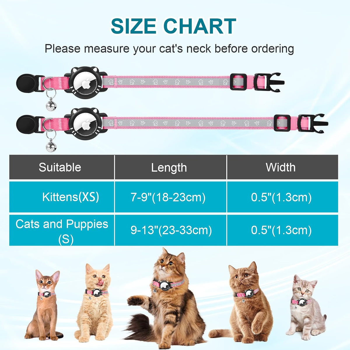 Cat Collar with Airtag Holder for Puppies Kittens, Pink, XS