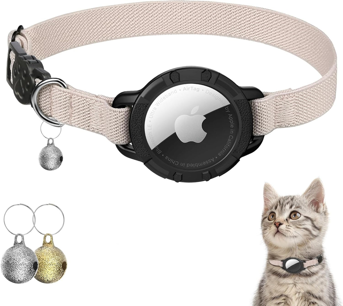AirTag Cat Collars, Stretchy Collar with AirTag Holder and Bell