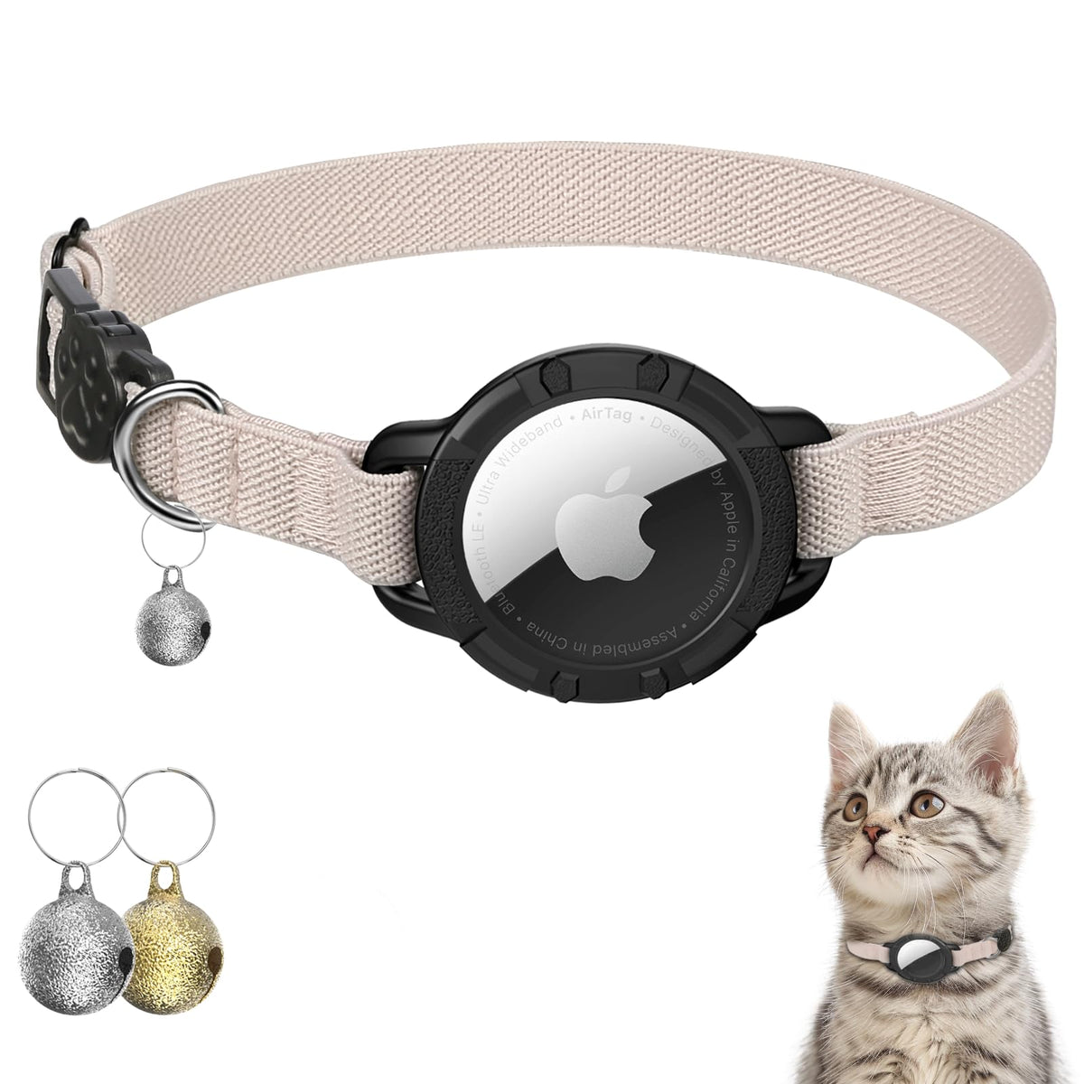 AirTag Cat Collars, Stretchy Collar with AirTag Holder and Bell