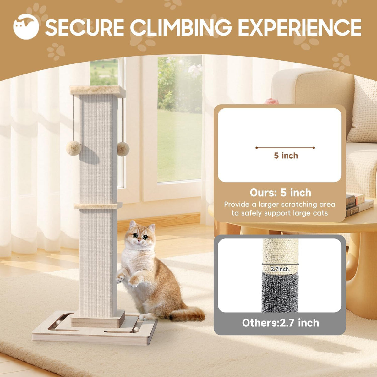 32" Large Cat Scratching Post with Tracking Interactive Toys for Cats