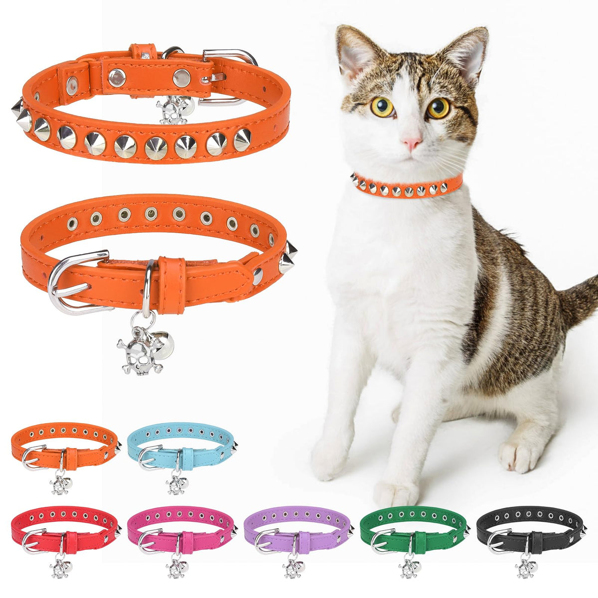 Leather Cat Collar, Breakaway Kitten Collars with Bell, Golden