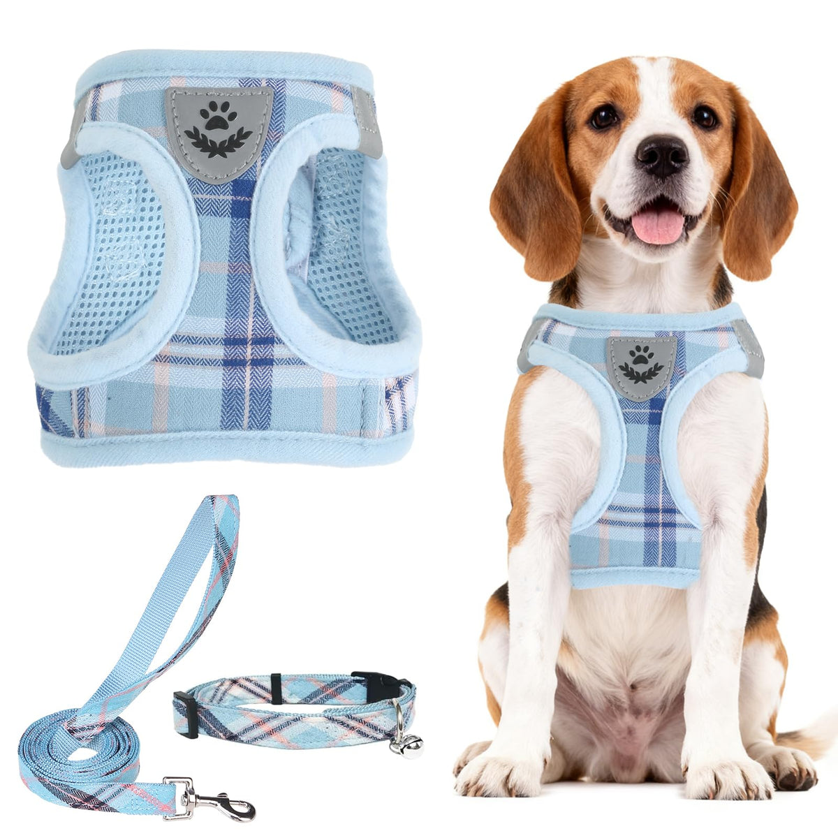 PUPTECK Adjustable Pet Harness Collar &Leash Set Step in for Small Dogs Puppy &Cats Outdoor Training &Running, Soft Mesh Padded Reflective Vest Harness,M: Chest girth: 16-18in Collar: 11.8-15.7in