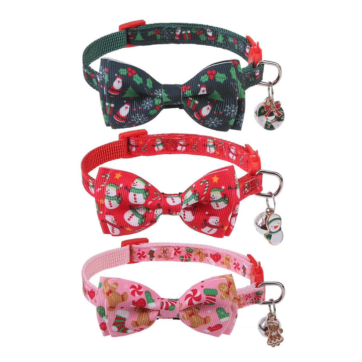 SCENEREAL Breakaway Cat Collar with Bell, 2 Pack Safety Adjustable Cat Collars with Pendant, Pink Personalised Puppy Kitten Collar with Bow for Spring Summer, Strawberry Daisy