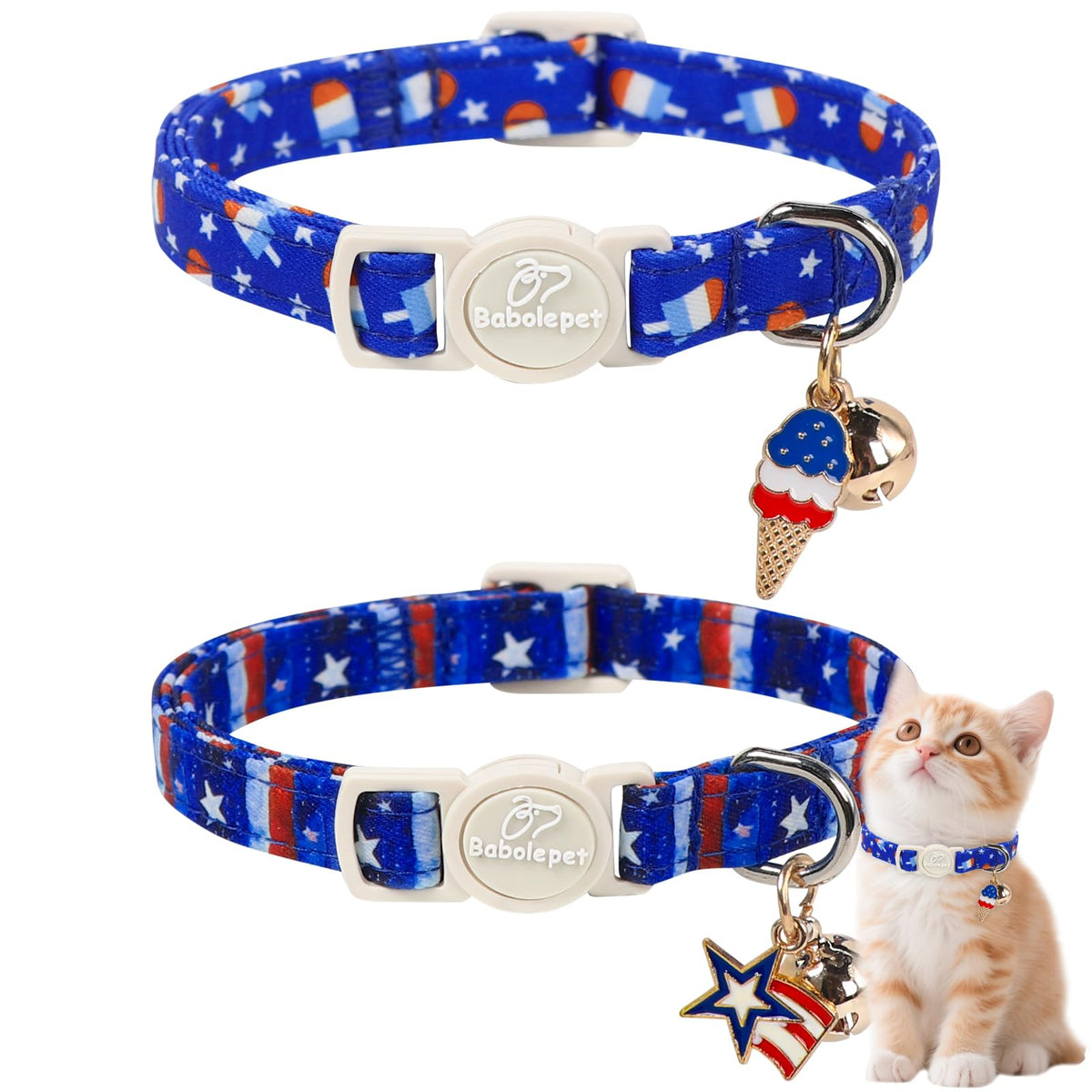 2 Pack Christmas Cat Collars - Breakaway Cat Collar with Bell, Christmas Tree and Reindeer Pendant, Winter Adjustable Kitten Collars for Girl Boy Cats, Pink Santa &Fair Isle