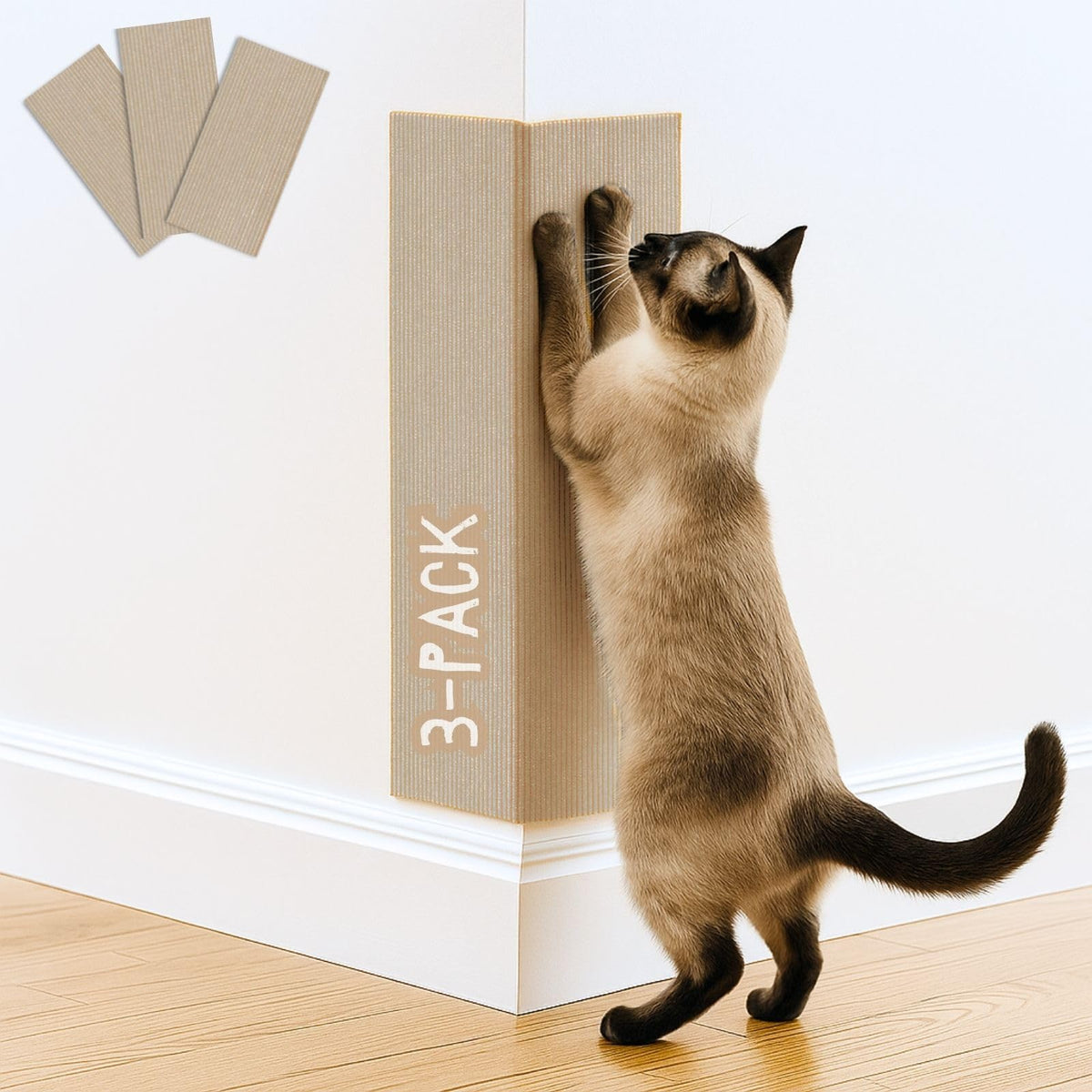 Cat Scratch Mat (3 Pack), 23.6’’ x 11.8’’ Cat Wall Corner Scratcher, Versatile Self-Adhesive Replacement Easy Use for Cat Trees Wall Furniture, Scratching Posts, and Couch Protection (Beige)
