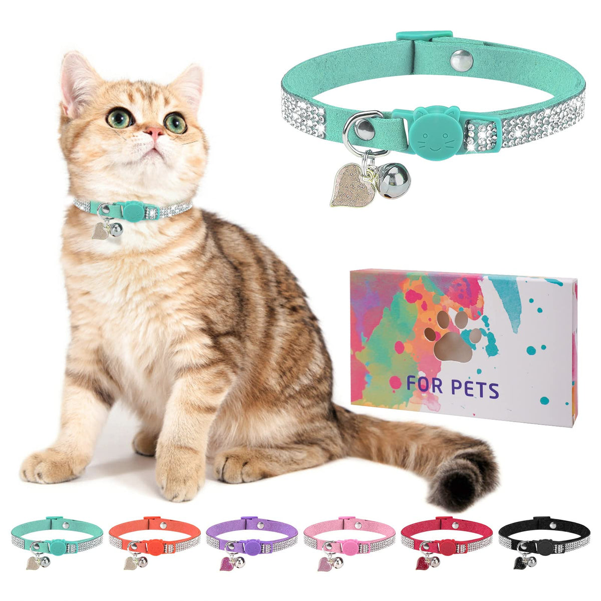 Rhinestone Cat Collar Breakaway, Bling Sparkly Diamond, 2 Pack