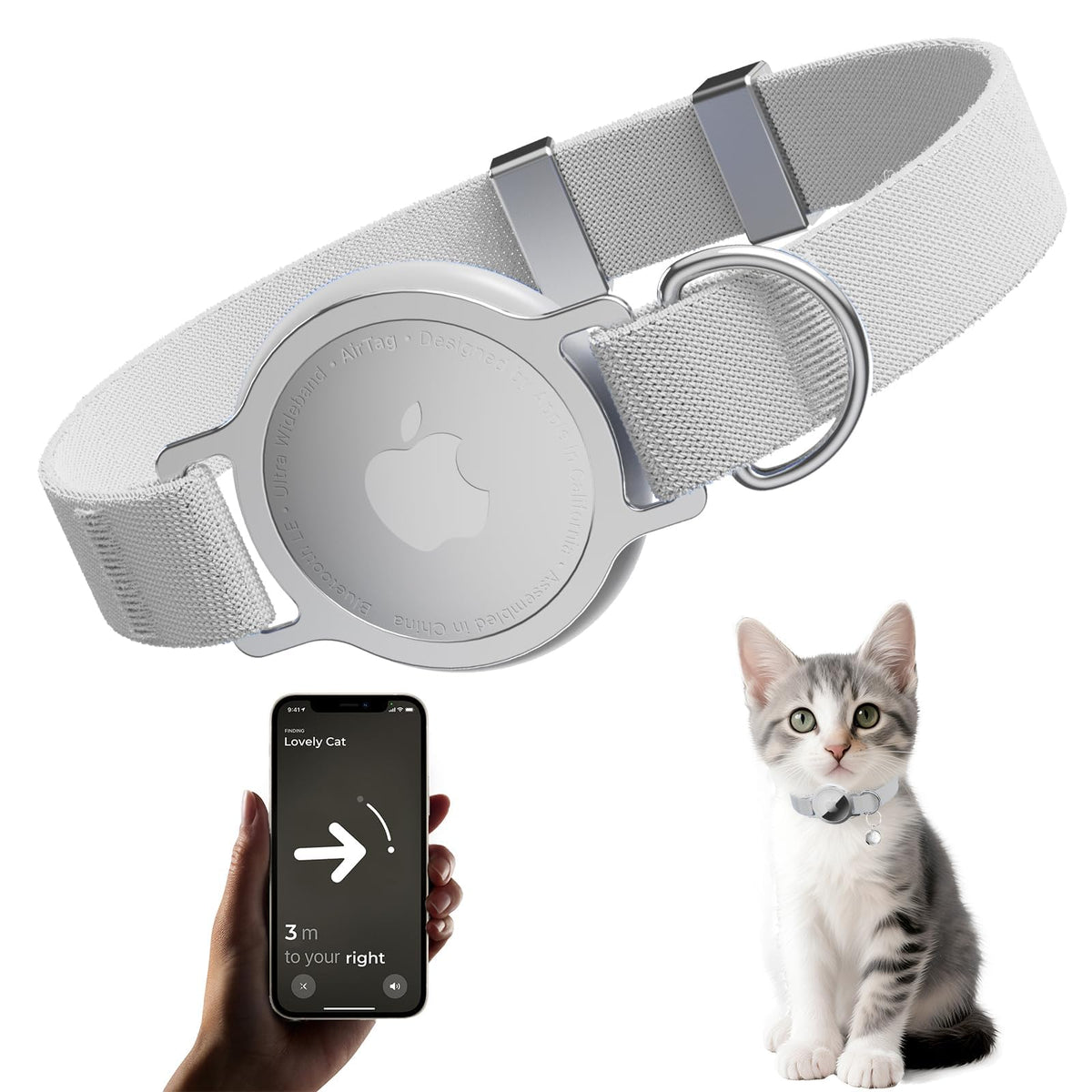 AirTag Cat Collar, Elastic Tracker Collar with Airtag Holder and Bell