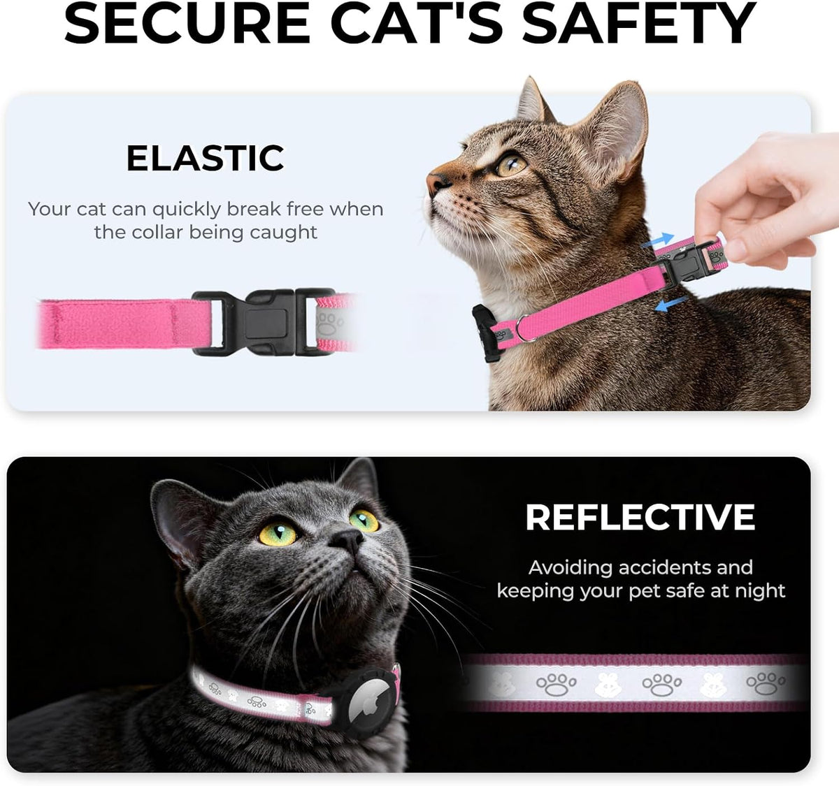 Breakaway AirTag Cat Collar, Reflective Cat Tracker Collar with Bell