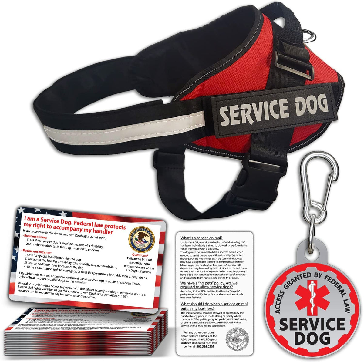 Service Dog Vest, ID Tag 50 ADA Information Cards - Harness with Patchs - L