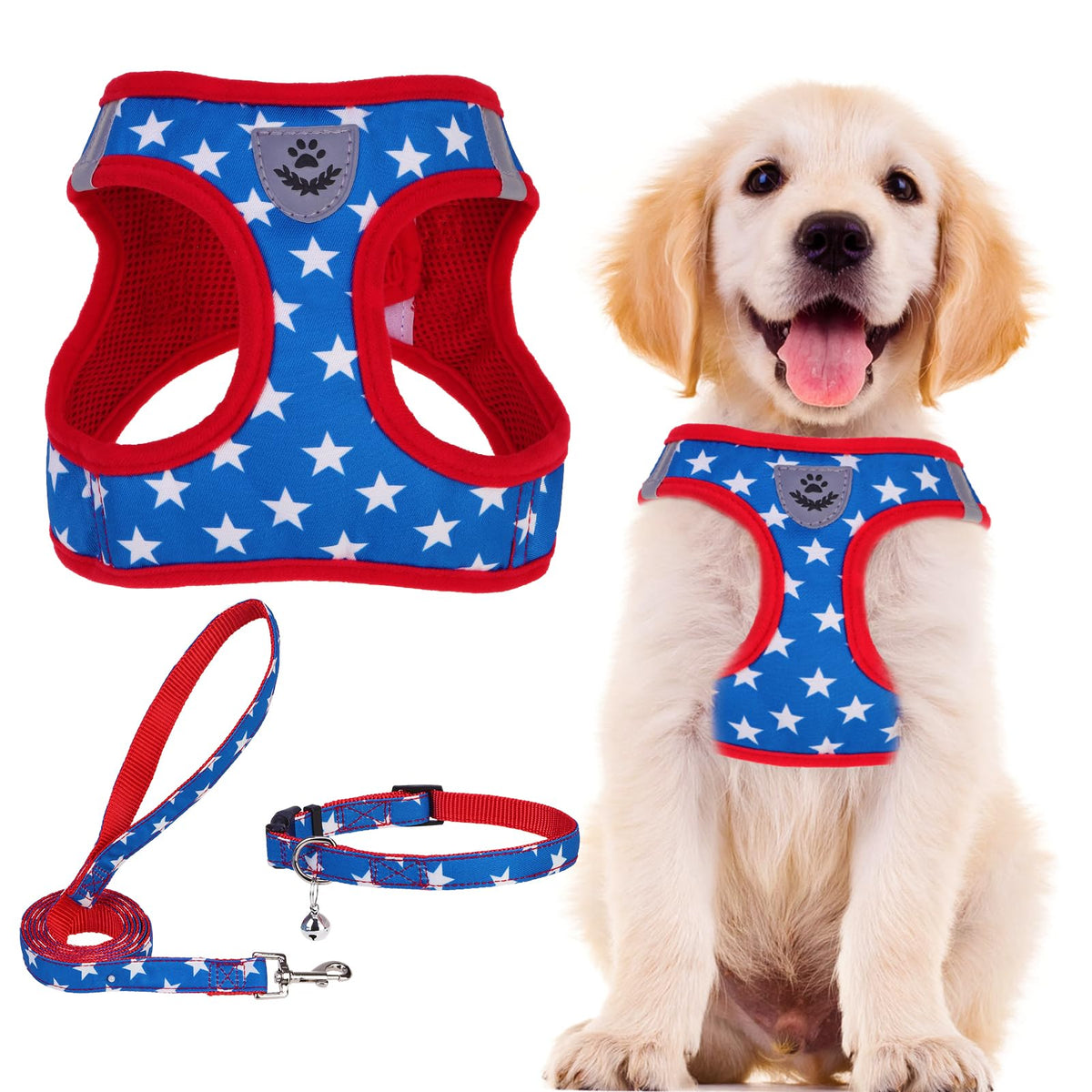 PUPTECK Adjustable Pet Harness Collar &Leash Set Step in for Small Dogs Puppy &Cats Outdoor Training &Running, Soft Mesh Padded Reflective Vest Harness,M: Chest girth: 16-18in Collar: 11.8-15.7in