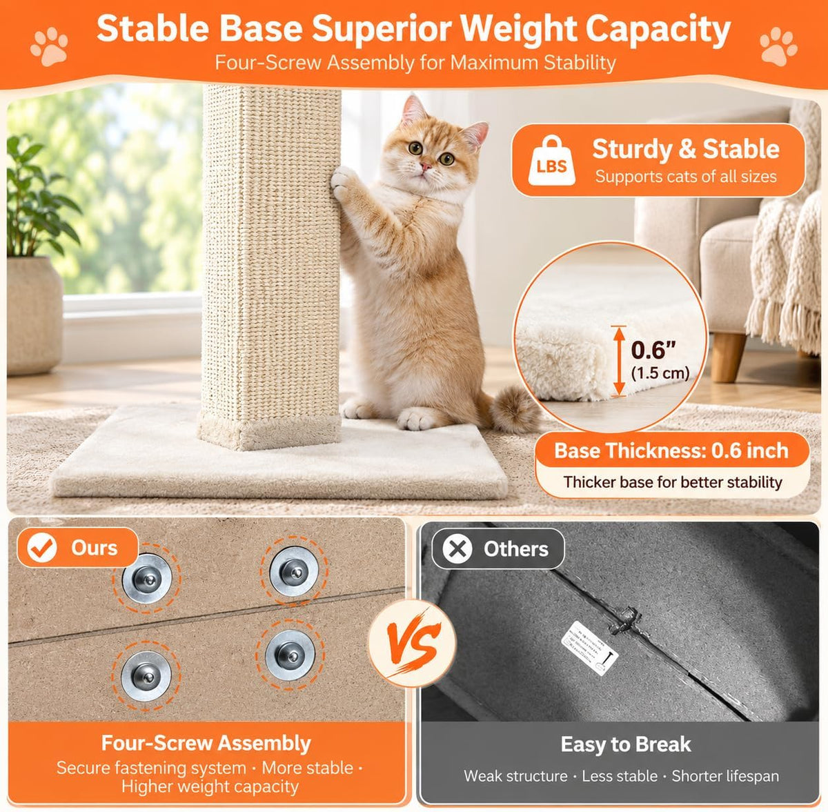 SOCATER Cat Scratching Post 33 Inch Nature Sisal Cat Scratch Post for Indoor Cats, Large Cat Scratcher Protect Your Furniture, for All Breeds