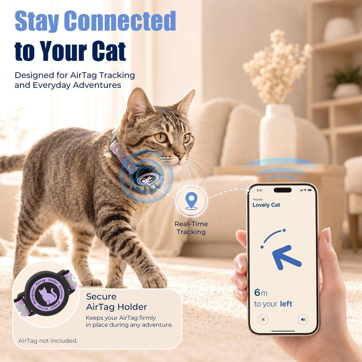 AirTag Cat Collar with Waterproof Holder for Cats and Kittens