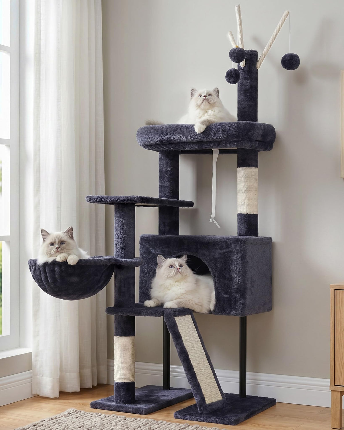 Gitelsnour Cat Tree, Cat Tower for Indoor Cats, 43.3 inch Cat Tree Tower with Sturdy Steel Tube, Hammock, Cat Condo for Small Cats and Kittens, Scratching Post, Smoky Gray GCT004SG