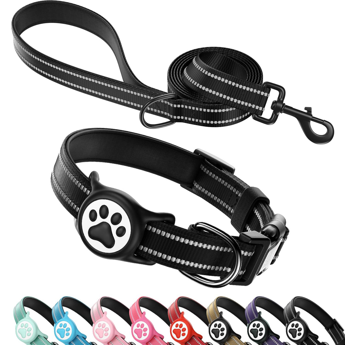 Premium Airtag Dog Collar，with IP68 Waterproof AirTag Holder,Pink,S