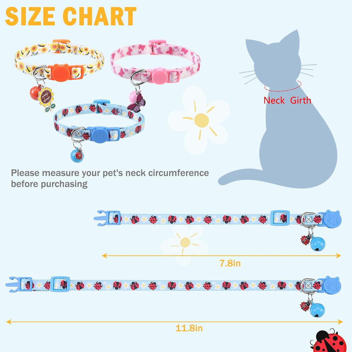SCENEREAL Breakaway Cat Collar with Bells, 3 Pack Spring Pink Cats Collars with Safety Buckle, Soft Adjustable Cute Kitten Puppy Personalised Summer Collars for Dogs Girl Boy