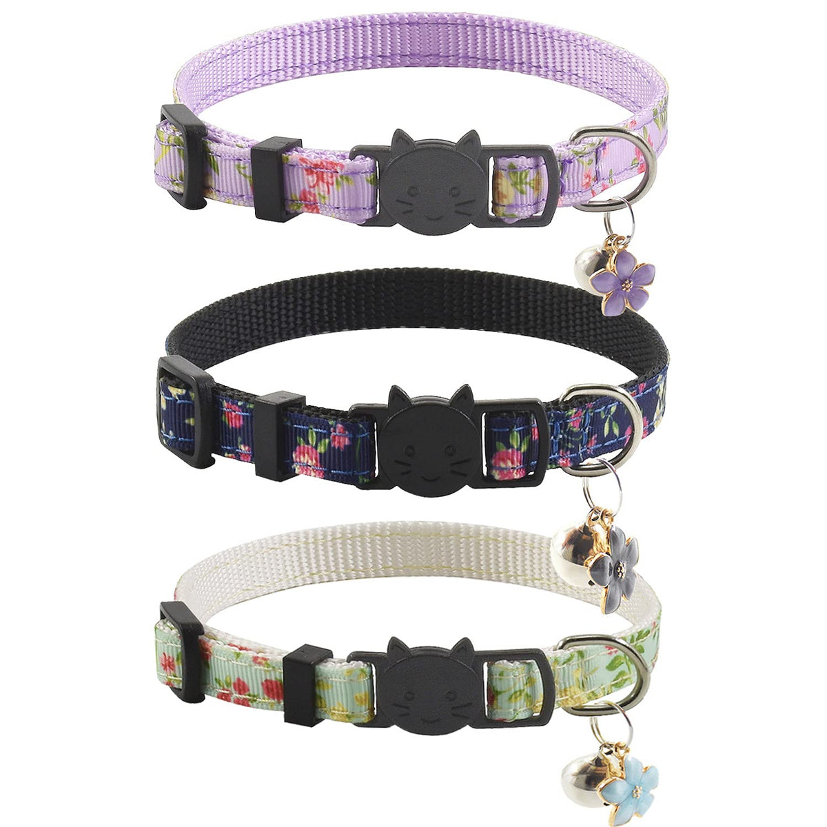 Breakaway Cat Collars with Bell, Set of 3, Durable & Safe Cute Kitten Collars Safety Adjustable Kitty Collar for Cat Puppy 7.5-11in (Plaid-2)