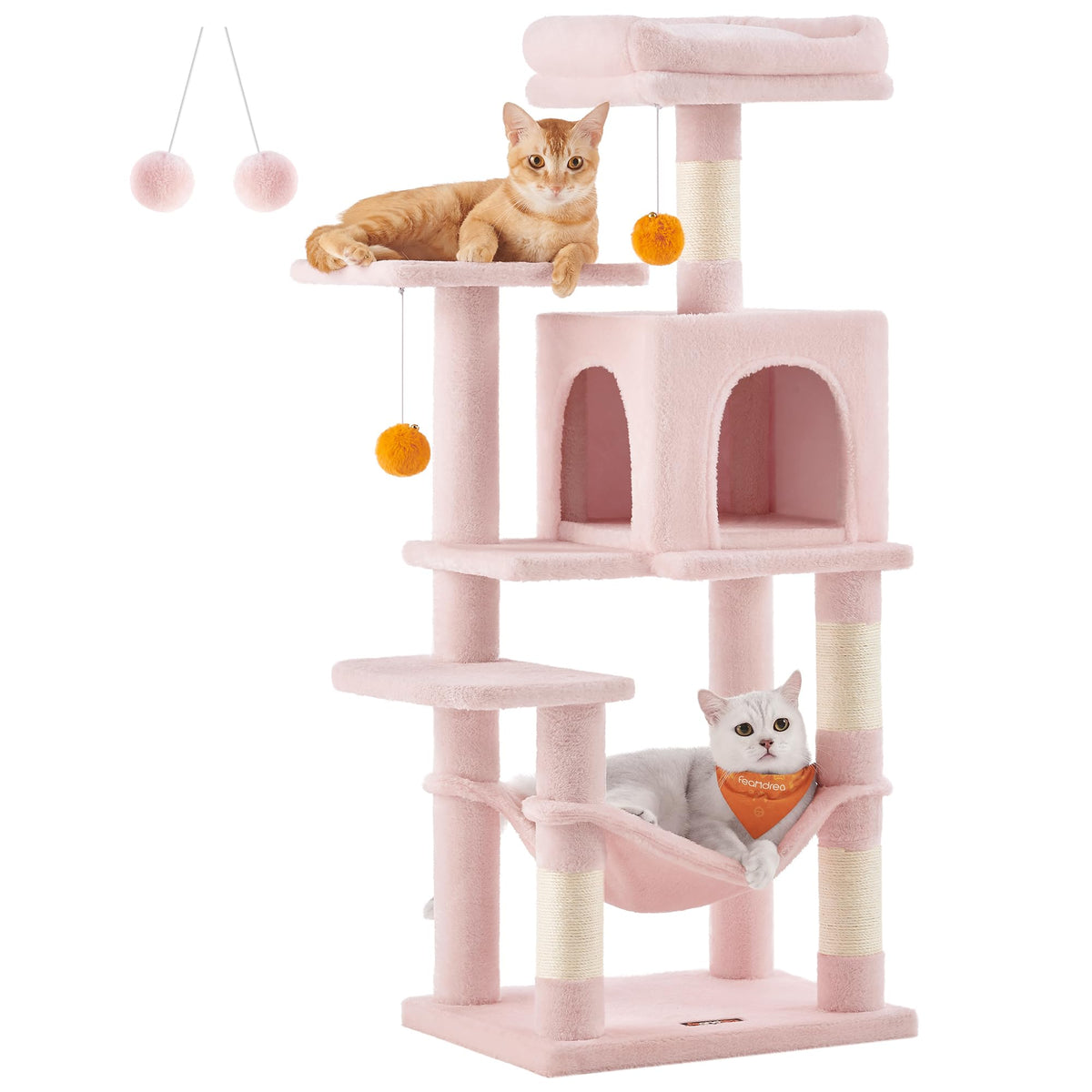 Feandrea Cat Tree, 59.5-Inch Tall Cat Tower, Multi-Level Condo, Beige