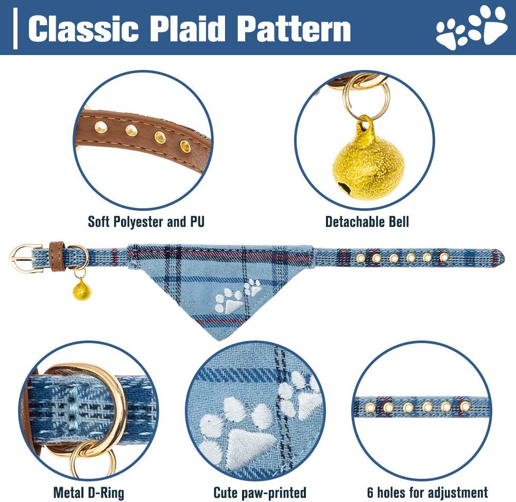 EXPAWLORER Dog Collar and Lead Set Embroidery Pawprint, Blue XS