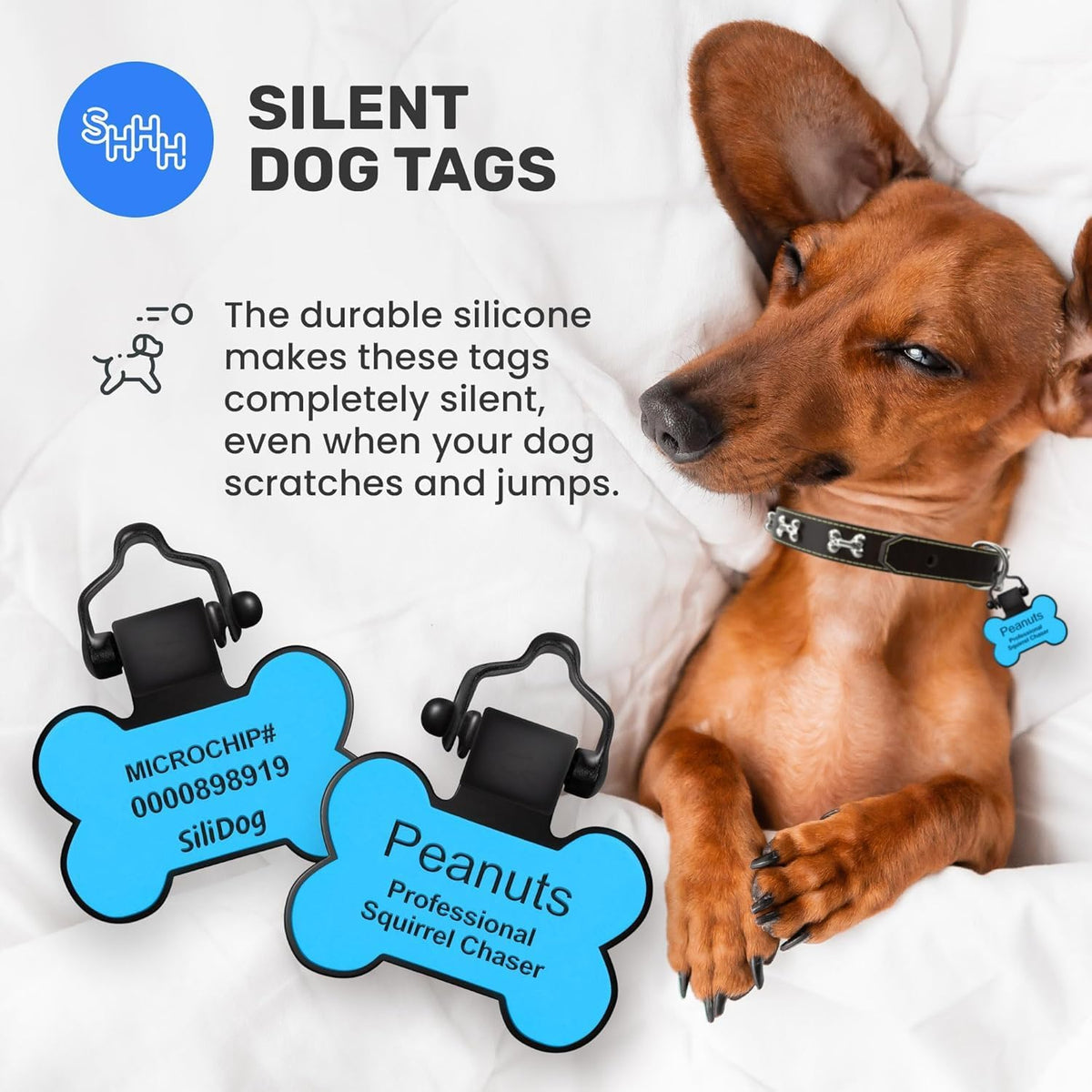 SiliDog - The Original Silicone Silent Dog Tag - Personalized Engraved Soundless Pet ID - As Seen On Shark Tank - Durable - Never Fades - Bone - Green