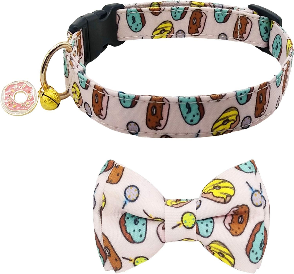 2 Pack Print Dog Collars with Bow Tie, Adjustable Dog Collar with Bells and Charm Safety Buckle Cute Pet Collars for Small/Medium/Large Dogs and Cats Boys Girls