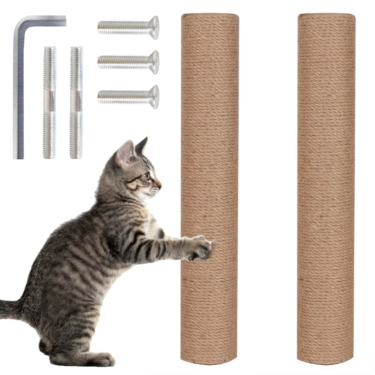 PowerKing Natural Sisal Replacement Scratching Post, 15.7'' 2 Pieces M8 Cat Scratch Post Refill Pole Parts for Refurbishment, Include Screws (White)