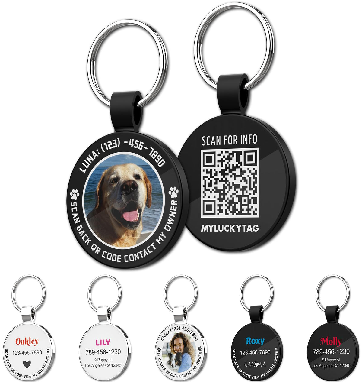MYLUCKYTAG Personalized QR Code Pet ID | Dog & Cat Collar Tag | Online Profile with Instant Scanned Location Alert Email