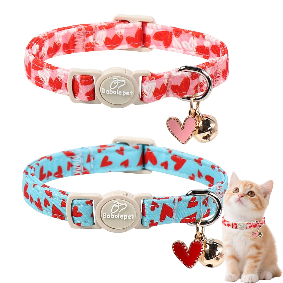 2 Pack Christmas Cat Collars - Breakaway Cat Collar with Bell, Christmas Tree and Reindeer Pendant, Winter Adjustable Kitten Collars for Girl Boy Cats, Pink Santa &Fair Isle