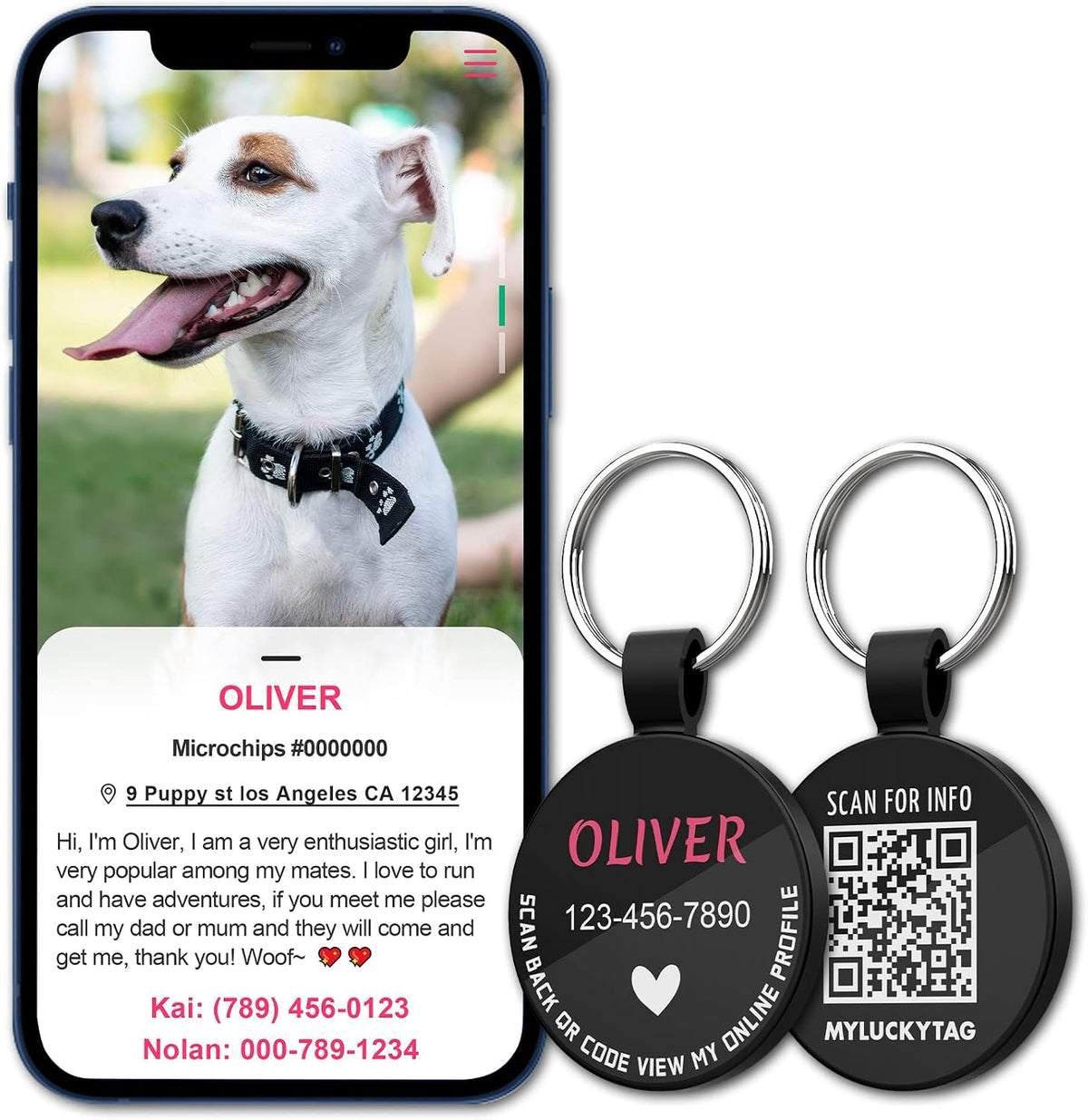 MYLUCKYTAG Personalized QR Code Pet ID | Dog & Cat Collar Tag | Online Profile with Instant Scanned Location Alert Email