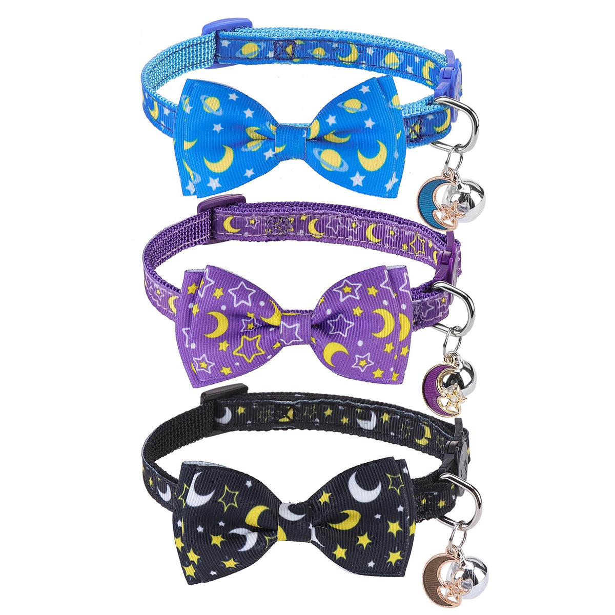 SCENEREAL Breakaway Cat Collar with Bell, 2 Pack Safety Adjustable Cat Collars with Pendant, Pink Personalised Puppy Kitten Collar with Bow for Spring Summer, Strawberry Daisy