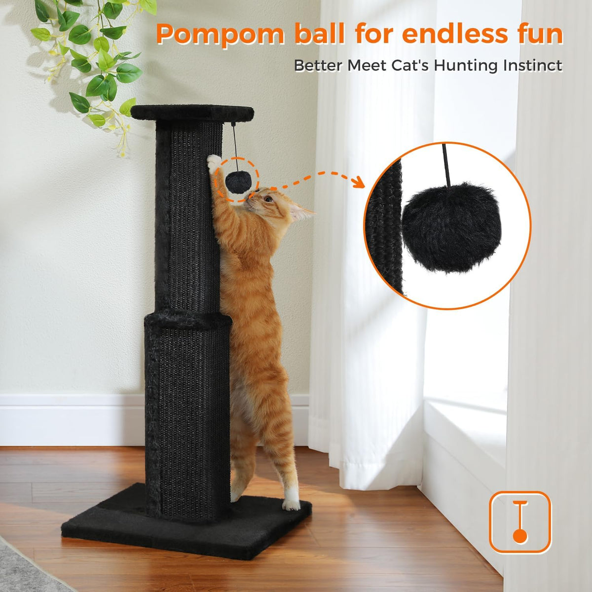 PAWZ Road Large Cat Scratching Post 32" Tall Black Cat Scratcher