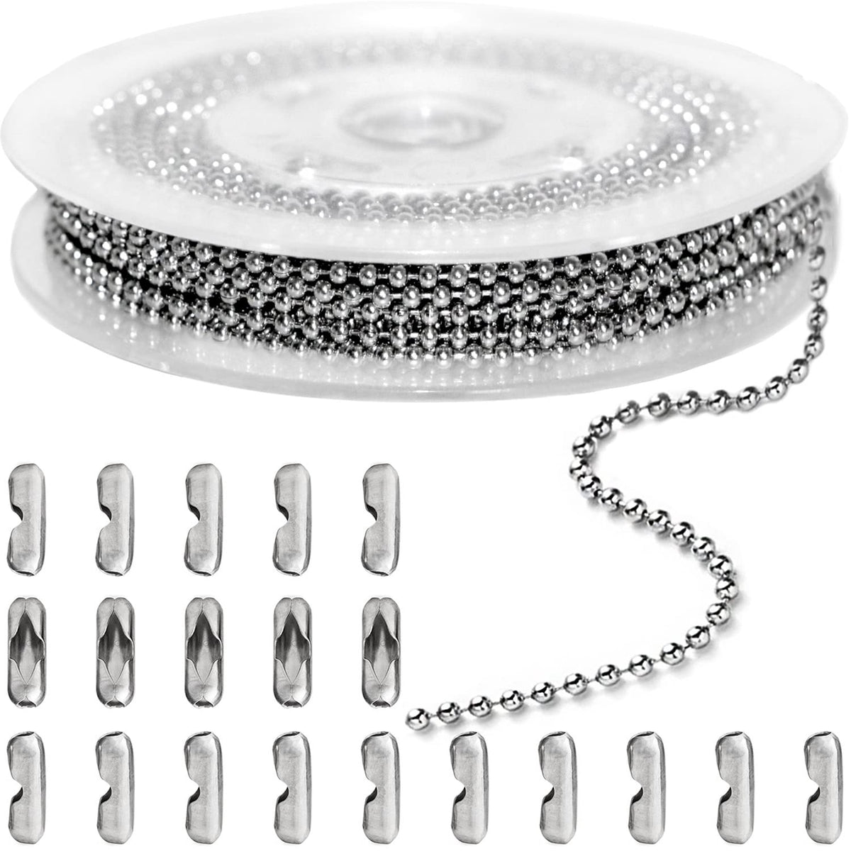 Jishi Steel Ball Chain Bead Dog Tag Chain Beaded Necklace Chains for Jewelry Making Bracelet Military Crafts, Silver Metal Pull Chain Small Ball Bead Chain Roll w/20 Connectors (Black, 33ft 2.4mm)