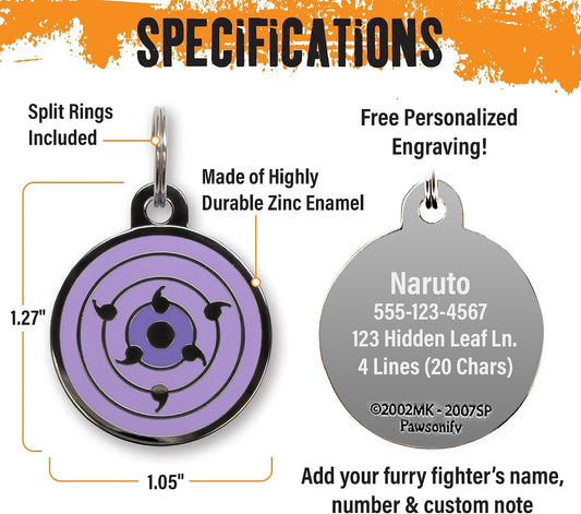 Dog Tags Personalized for Pets - Officially Licensed Boruto, Naruto Custom Cat & Dog Tag IDs, Engraved Pet Tag Personalized for Shinobi Cosplay No Fade Zinc Enamel (Rinnegan, One Size)