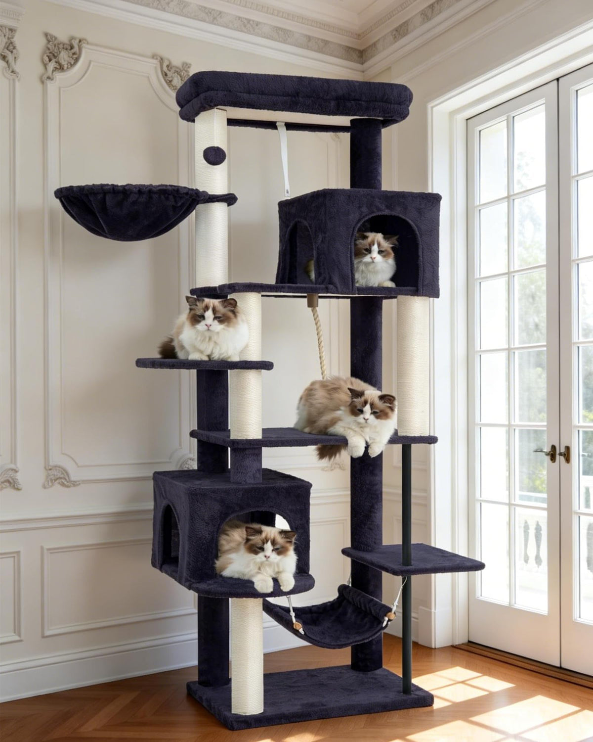 Gitelsnour Cat Tree, Cat Tower for Indoor Cats, 43.3 inch Cat Tree Tower with Sturdy Steel Tube, Hammock, Cat Condo for Small Cats and Kittens, Scratching Post, Smoky Gray GCT004SG