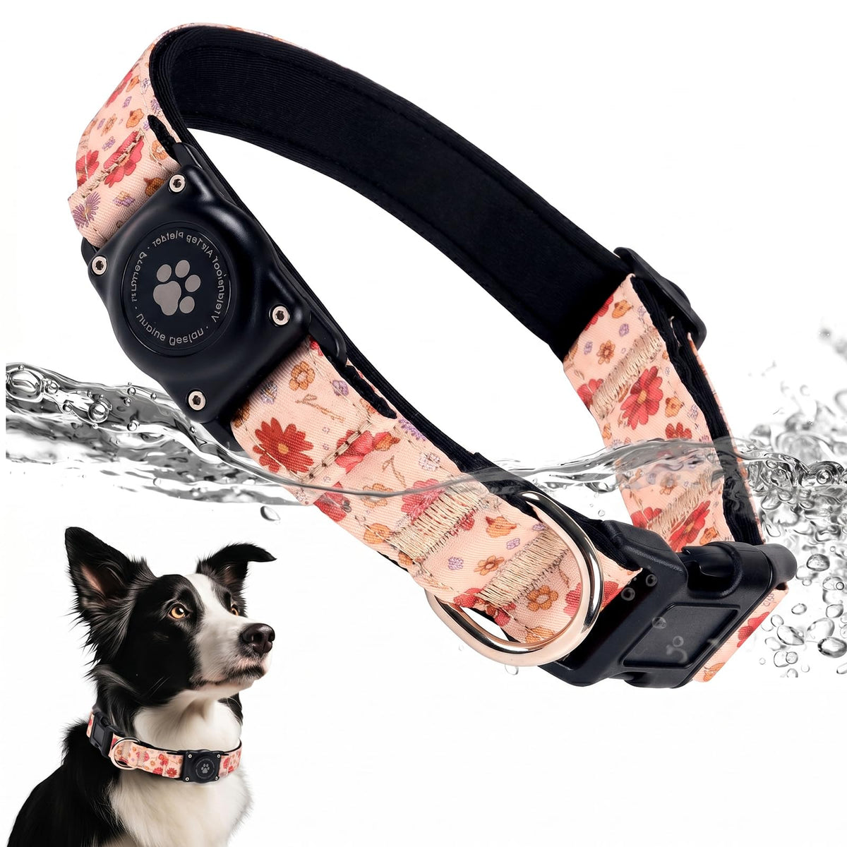 Upgrade Dog Collar with AirTag Holder, IP68 Waterproof, Black, S
