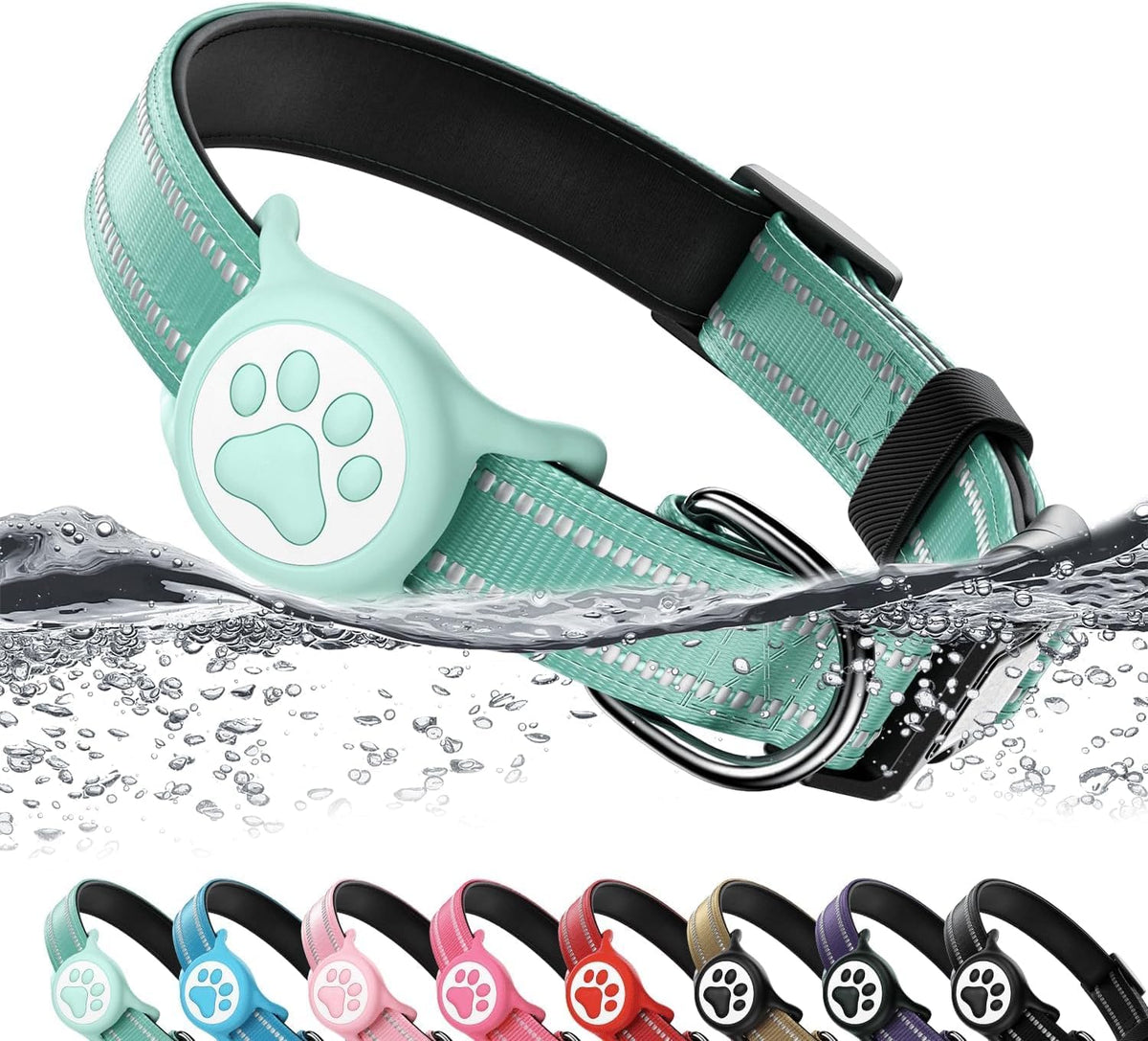 Premium Airtag Dog Collar，with IP68 Waterproof AirTag Holder,Pink,S
