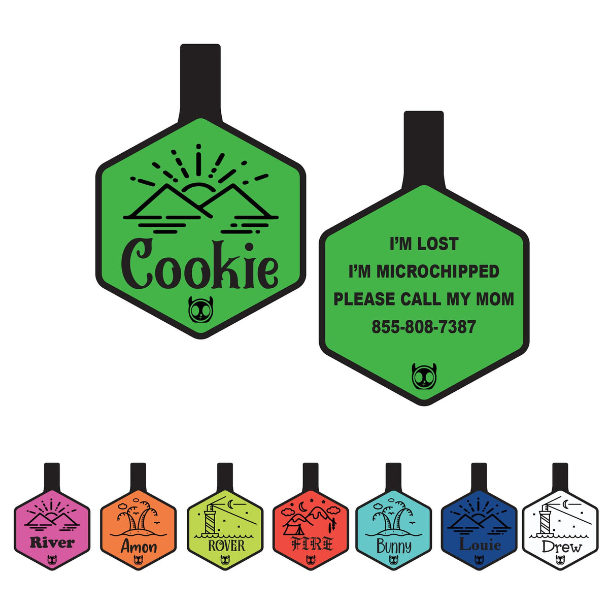Silicone Silent Dog Tag Personalized with 5 Lines of Custom Deep Engraved Durable Soundless Pet ID Name Tag Hexagon Tiffany