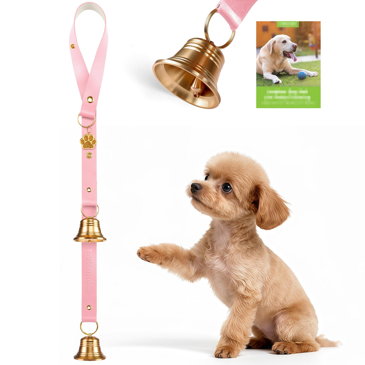 FOLKSMATE Leather Dog Door Bells for Potty Training, Nail-Safe Puppy Dog Door Bells Extra Loud for Dogs Training, Housebreaking, Door Knob, Dog Bell to Ring to Go Outside Puppy Pet Supplies Leather