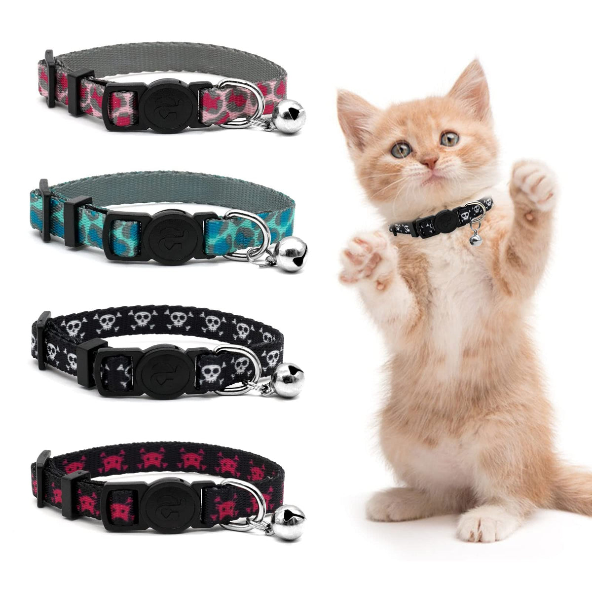 azuza 4 Pack Kitten Collars, Breakaway Kitten Collar with Bell, Plaid