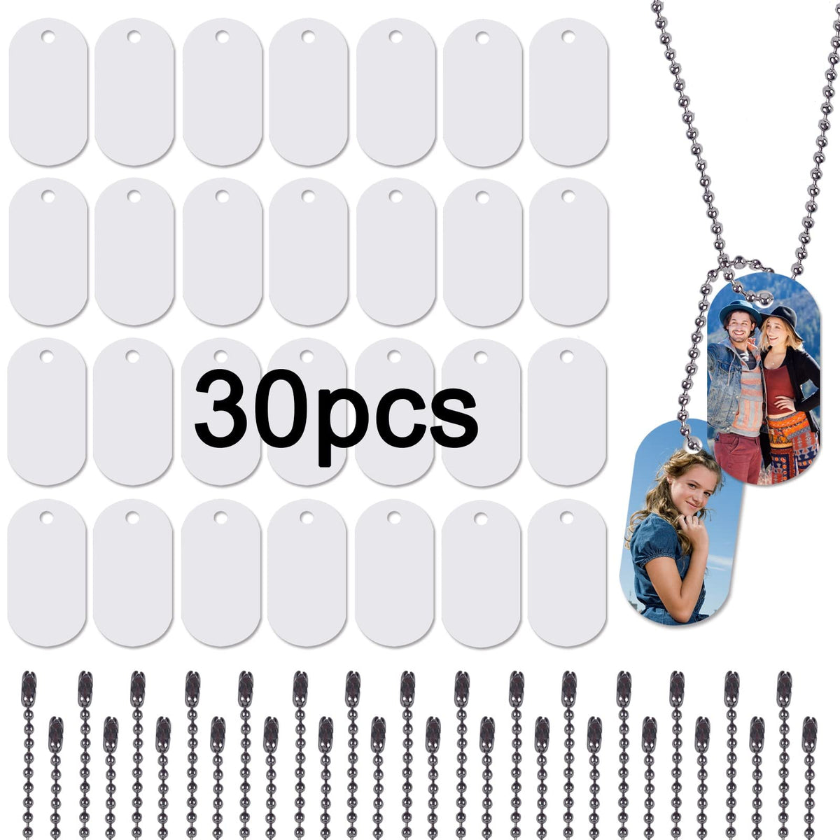 45pcs Sublimation Blank Dog Tag Aluminum White Sublimation Stamping Tag Pendants Double Sided Blank Stamping Metal Tags, Personalized Pets Tags Oval