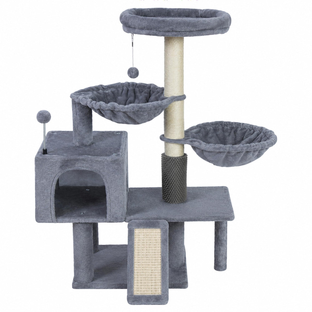 Three Layer Cat Tree with Cat Condo and Two Hammocks,Grey