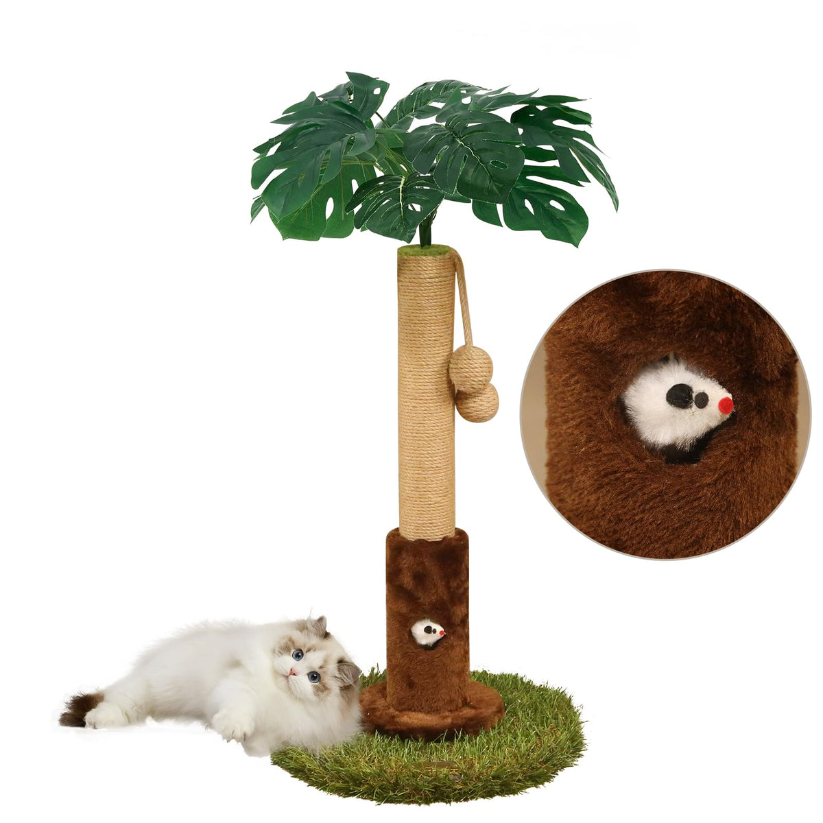 Woochpet 35" inch Cat Scratching Post,sisal cat Scratcher Tree with Leaves