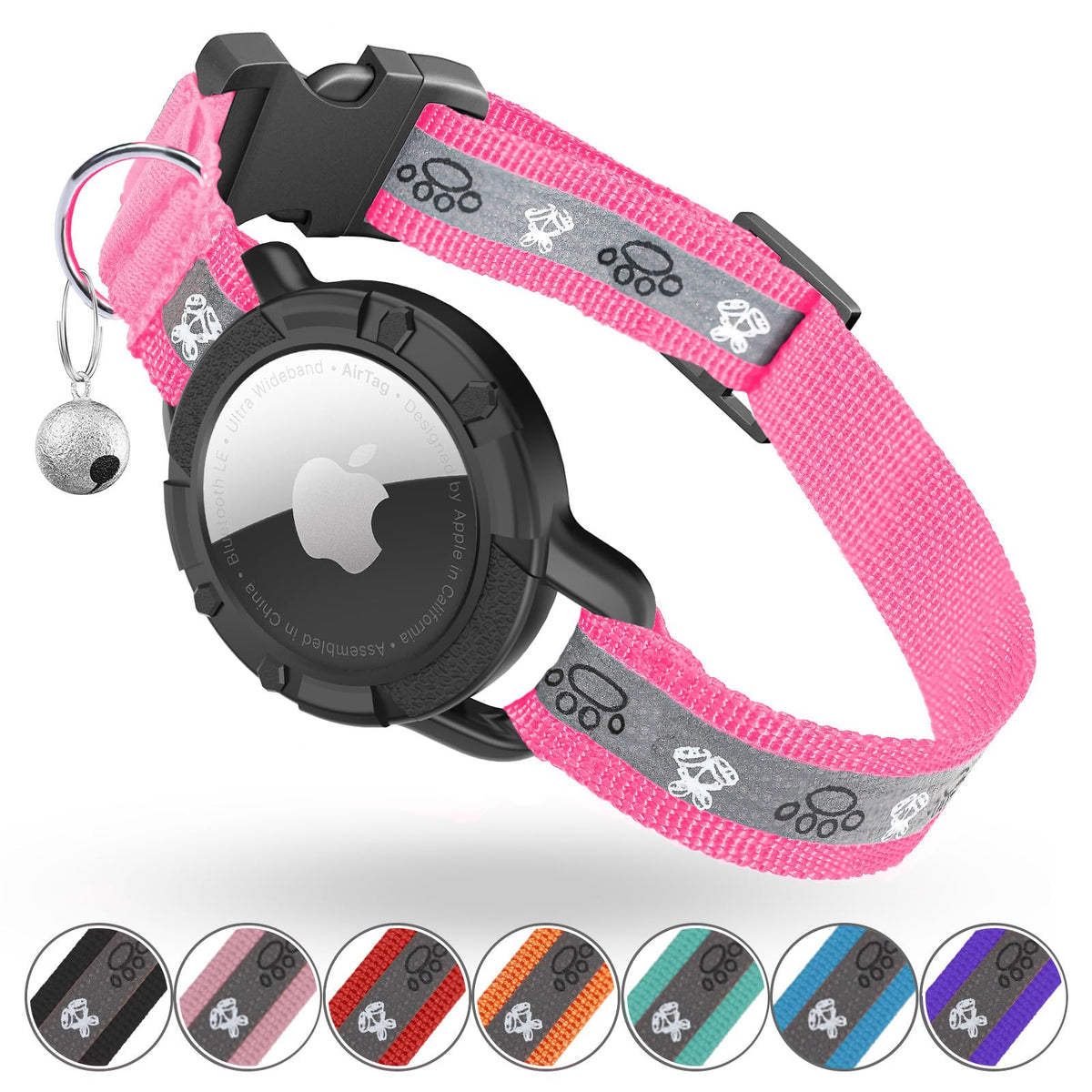 Breakaway AirTag Cat Collar, Reflective Cat Tracker Collar with Bell