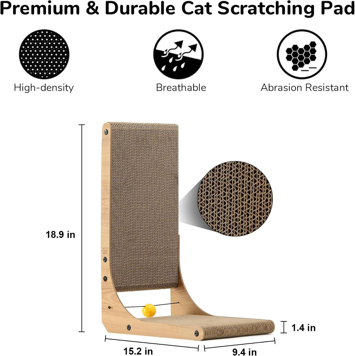 FUKUMARU Cat Scratcher, 18.9 Inch L Shaped Cat Scratch Pad for Indoor Cats