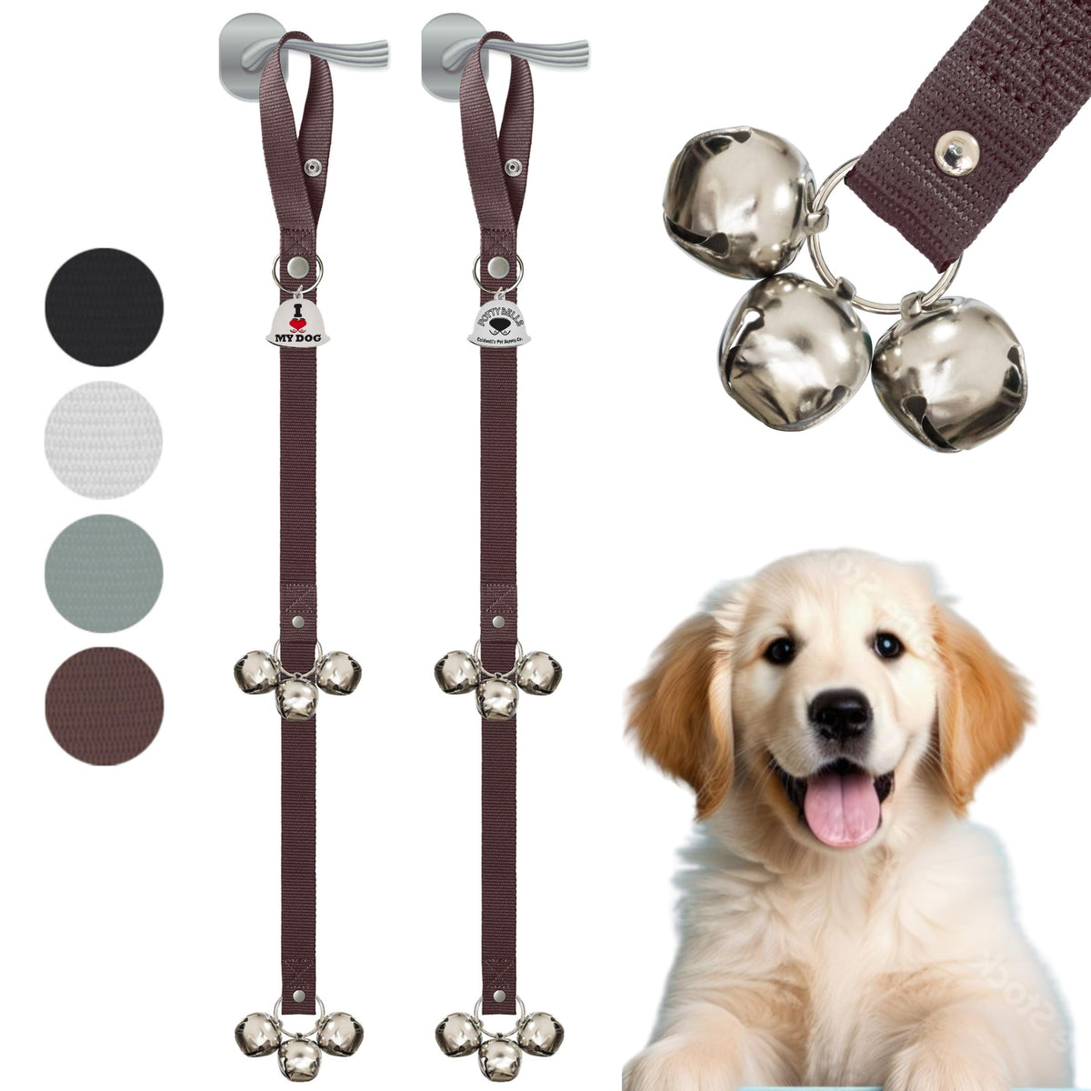 Caldwell's Pet Supply Co. Dog Potty Bells, Dog Door Bell, Bells To Go Outside, Potty Training Bell, Dogs Doorbell, Dogs Potty Doorbell, Ring To Go Pee, All Breed Puppy Training Tool - Black (Set of 2)
