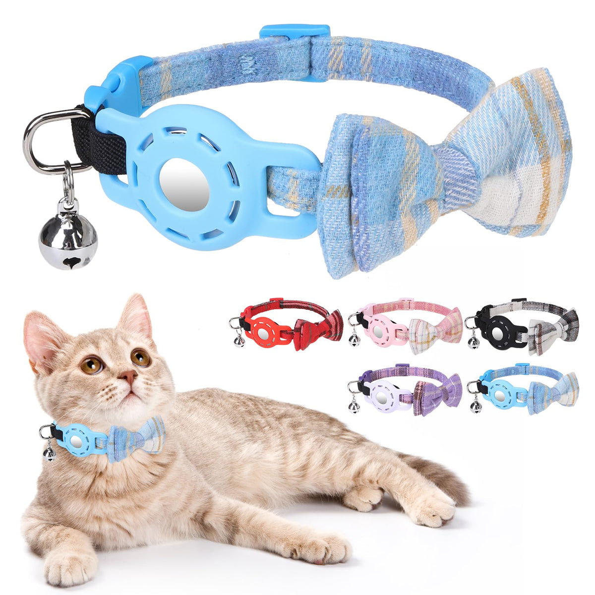 Airtag Cat Collar Breakaway, Bow Tie Collar with Airtag Holder