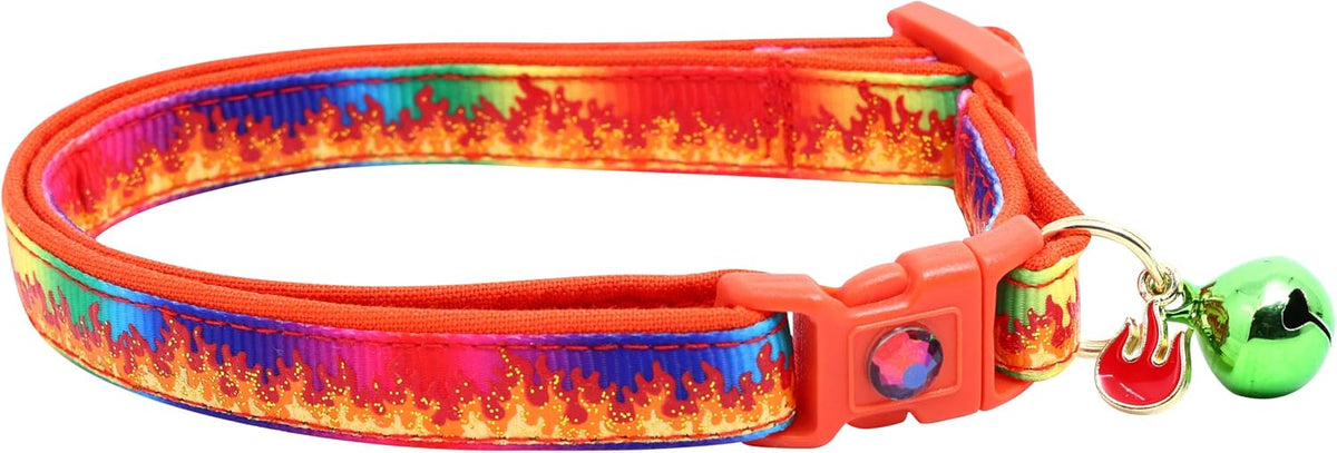 Flame Cat Collar with Charm & Bell | Safety Breakaway | Adjustable Large Size or Kitten Collar (Purple, Small(10lbs & Less))