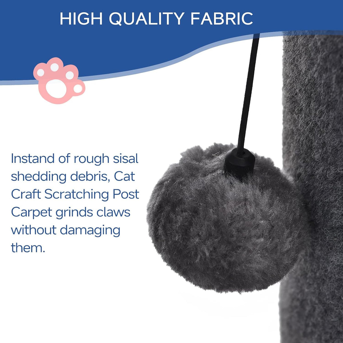 Cat Craft 41" Tall Short Plush Cat Scratching Post for Indoor Cats, Gray