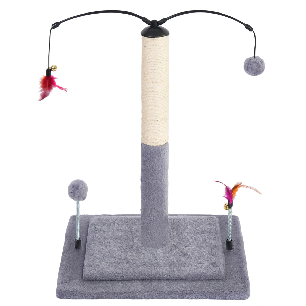 YUNIQUE Cat Scratching Post with Sisal Rope, Small Cat Tree with Dangling Balls & Feather for Kittens(Grey, 22.8'')